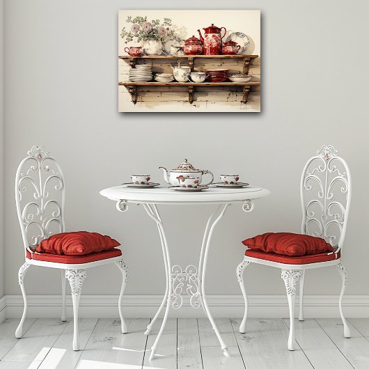 ヴィンテージキッチンレッドコーヒーポットシュガークリーマー ポスター