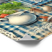 ヴィンテージキッチン用品オンブルーテーブルクロス ポスター (角)