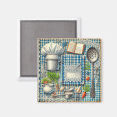 ヴィンテージキッチン用品オンブルーテーブルクロス マグネット (正面/裏面)