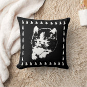 ヴィンテージキッテンアートブラック&ホワイト猫枕 クッション (ブランケット)