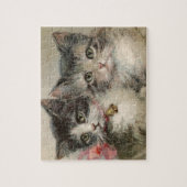 ヴィンテージキッテンキャットフレンズピンクボウベル ジグソーパズル (縦)