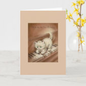 ヴィンテージキットオンピアノ誕生日グリーティングカード カード (黄色い花)