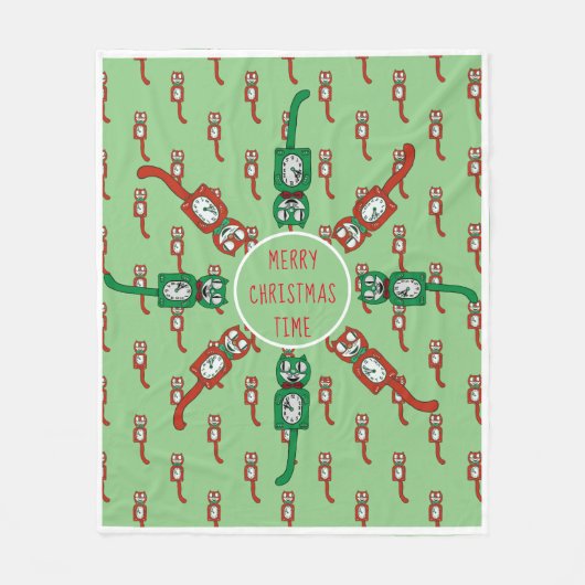 ヴィンテージキットカットクリスマス金ゴールドフリースブランケット フリースブランケット (正面)