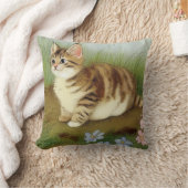 ヴィンテージキットンイラストレーションと花 クッション (ブランケット)