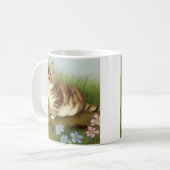 ヴィンテージキットンイラストレーションと花 コーヒーマグカップ (正面左)