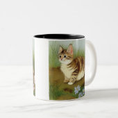 ヴィンテージキットンイラストレーションと花 ツートーンマグカップ (正面右)