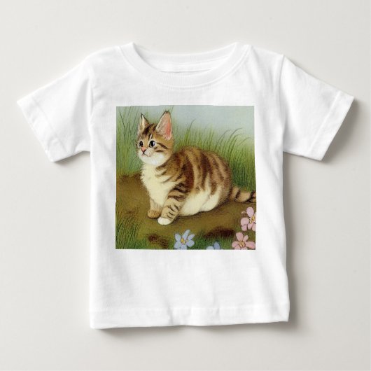 ヴィンテージキットンイラストレーションと花 ベビーTシャツ (正面)