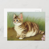 ヴィンテージキットンイラストレーションと花 ポストカード (正面/裏面)