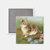 ヴィンテージキットンイラストレーションと花 マグネット (正面/裏面)