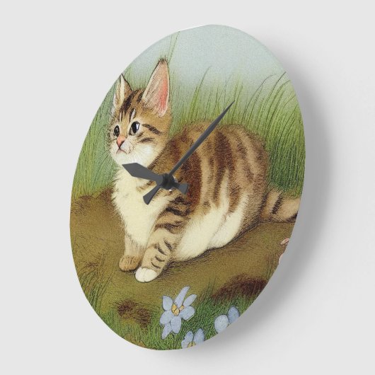 ヴィンテージキットンイラストレーションと花 ラージ壁時計 (傾斜)