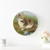 ヴィンテージキットンイラストレーションと花 ラージ壁時計 (ホーム)