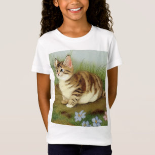 ヴィンテージキットンイラストレーションと花 Tシャツ