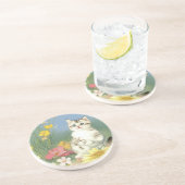 ヴィンテージキットンイラストレーションと黄色い花 コースター (側面)