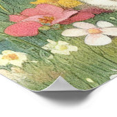 ヴィンテージキットンイラストレーションと黄色い花 ポスター (角)