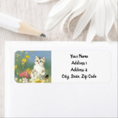 ヴィンテージキットンイラストレーションと黄色い花 ラベル (インサイチュ)