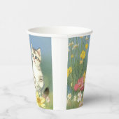 ヴィンテージキットンイラストレーションと黄色い花 紙コップ (右)