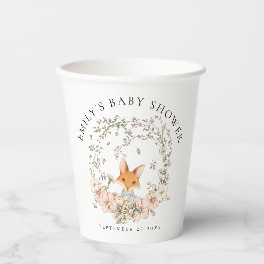 ヴィンテージキツネの葉名デイベビーシャワー 紙コップ (正面)