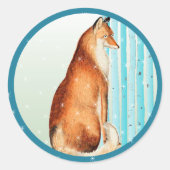 ヴィンテージキツネアクア樺の木ツリースノーフレークホリデーシール ラウンドシール (正面)