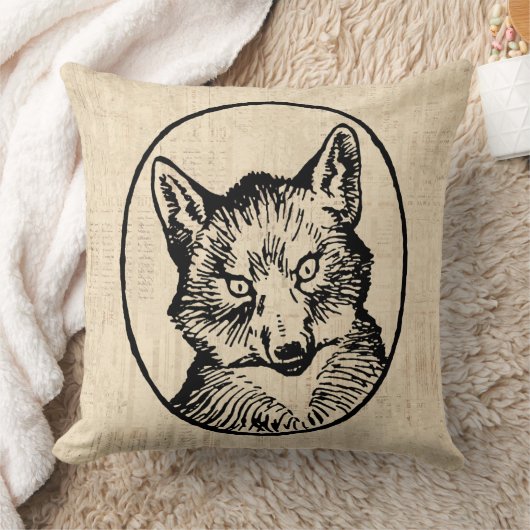 ヴィンテージキツネアートキュート図解入りの、写真付きのキツネ クッション (ブランケット)