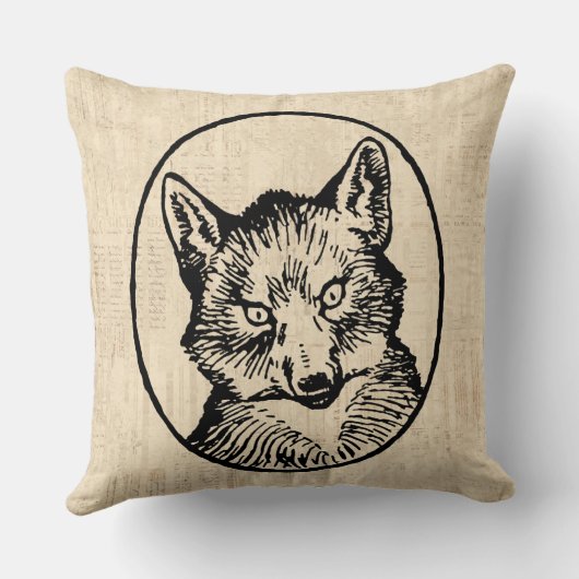 ヴィンテージキツネアートキュート図解入りの、写真付きのキツネ クッション (裏面)