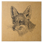 ヴィンテージキツネイラストレーションアンティークアニマルアートブラウン タイル (正面)
