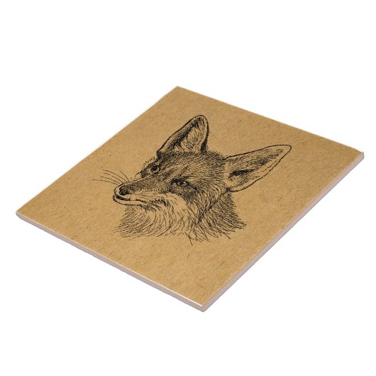 ヴィンテージキツネイラストレーションアンティークアニマルアートブラウン タイル (側面)