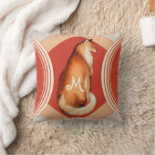 ヴィンテージキツネオンオレンジレトロ赤い円パターン クッション (ブランケット)