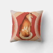 ヴィンテージキツネオンオレンジレトロ赤い円パターン クッション (裏面)