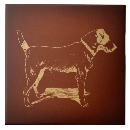 ヴィンテージキツネテリアドッグアート素朴アンティークスタイル タイル (正面)
