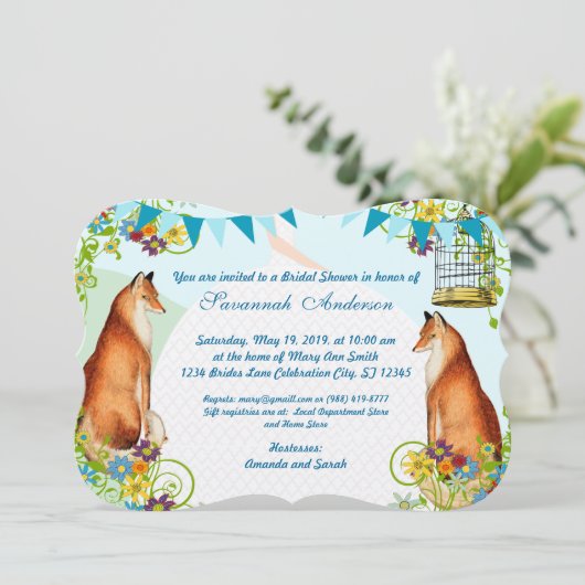 ヴィンテージキツネバンティンガーデンブライダルシャワー招待状 招待状 (スタンド正面)