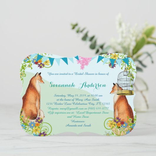 ヴィンテージキツネバンティンガーデンブライダルシャワー招待状 招待状 (スタンド正面)