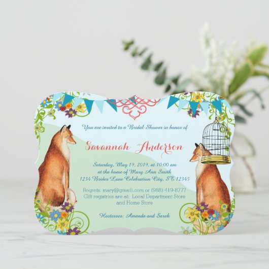 ヴィンテージキツネバンティンガーデンブライダルシャワー招待状 招待状 (スタンド正面)