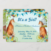 ヴィンテージキツネバンティンガーデンベビーガールアナウンス 案内状 (正面/裏面)