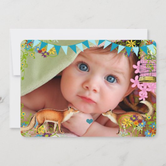 ヴィンテージキツネバンティンガーデンベビーガールアナウンス 案内状 (裏面)