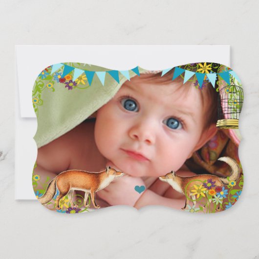 ヴィンテージキツネバンティンガーデンベビーガールアナウンス 案内状 (裏面)