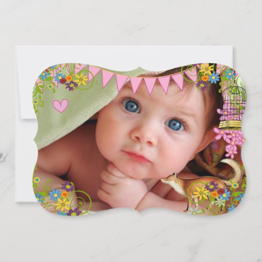 ヴィンテージキツネバンティンガーデンベビーガールアナウンス 案内状 (裏面)