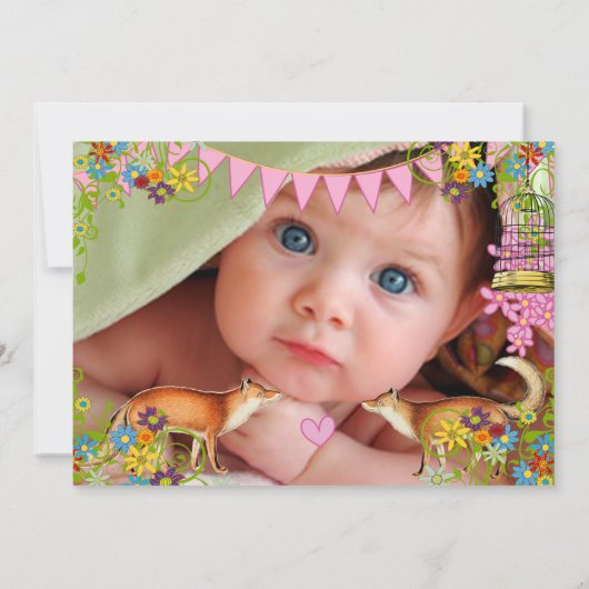 ヴィンテージキツネバンティンガーデンベビーガールアナウンス 案内状 (裏面)