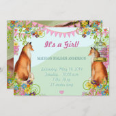 ヴィンテージキツネバンティンガーデンベビーガールアナウンス 案内状 (正面/裏面)