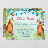 ヴィンテージキツネバンティンガーデンベビーガールアナウンス 案内状 (正面/裏面)