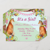 ヴィンテージキツネバンティンガーデンベビーガールアナウンス 案内状 (正面/裏面)