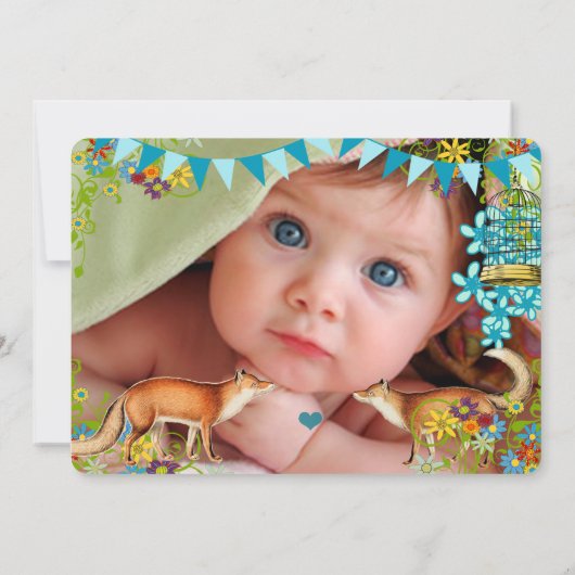 ヴィンテージキツネバンティンガーデン男の赤ちゃん発表 案内状 (裏面)