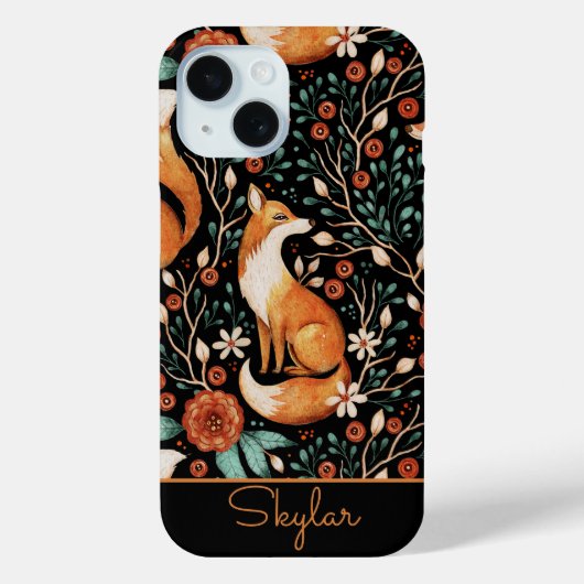 ヴィンテージキツネフローラボタニックパターンスクリプト名 Case-Mate iPhoneケース (裏面)