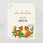 ヴィンテージキツネレトロクリスマスシーン日付を保存 インビテーションポストカード (正面/裏面)