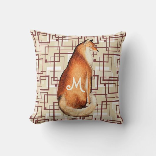 ヴィンテージキツネレトロ褐色の幾何学的パターン クッション (正面)