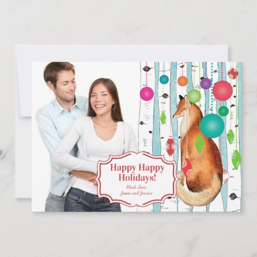 ヴィンテージキツネ樺の木ツリーフォトクリスマスカード シーズンカード (正面)