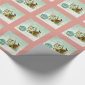 ヴィンテージキティキャットインピンクプレイド ラッピングペーパー (角)