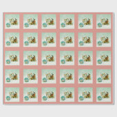 ヴィンテージキティキャットインピンクプレイド ラッピングペーパー (フラット)