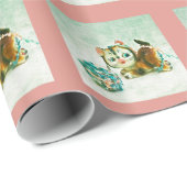 ヴィンテージキティキャットインピンクプレイド ラッピングペーパー (ロールコーナー)