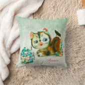 ヴィンテージキティパーソナライズされたネコ クッション (ブランケット)
