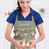 ヴィンテージキノコレトログリーンオールオーバープリントエプロン エプロン